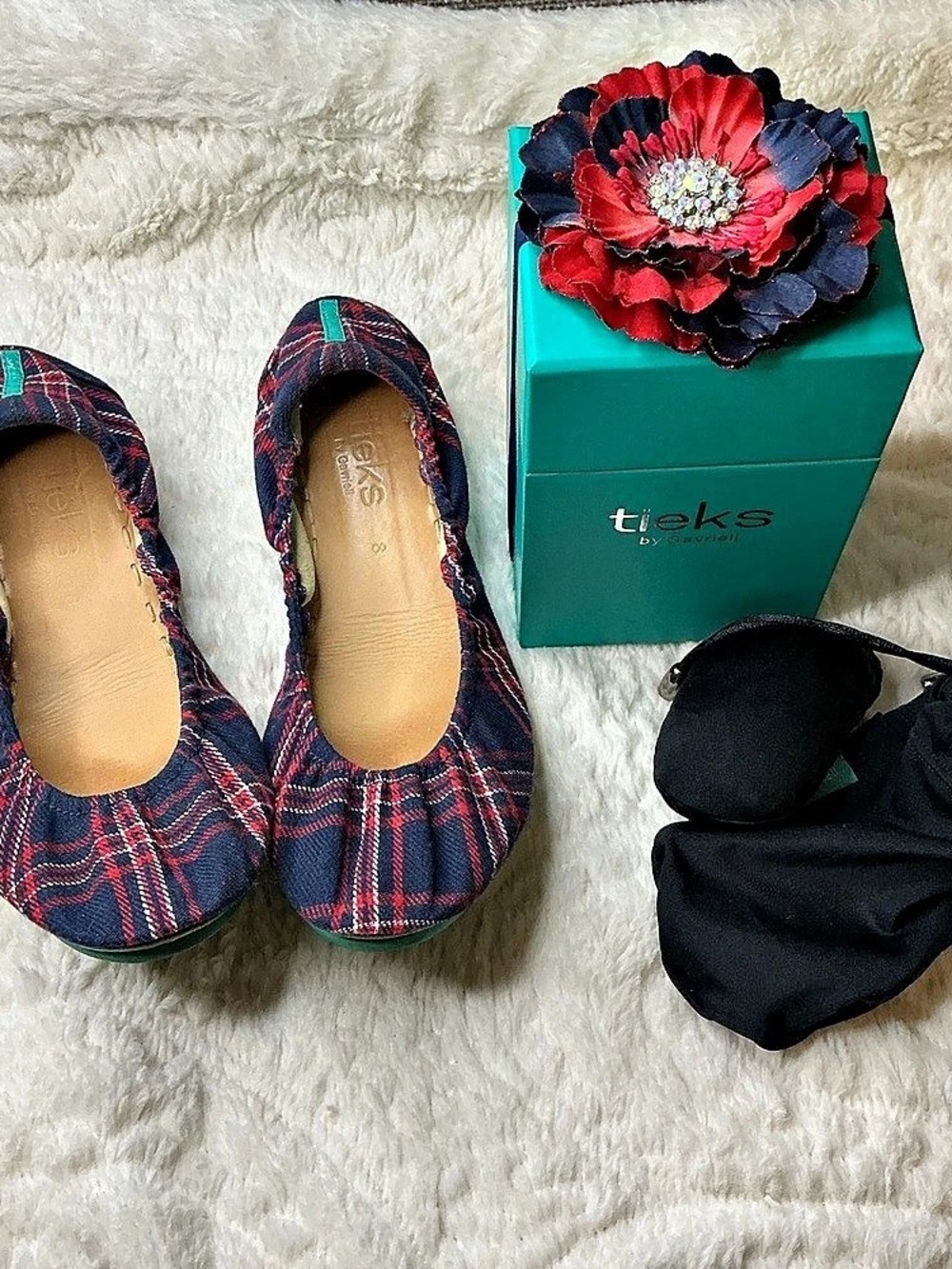 Tieks Heritage Plaid Ballet Flats in Blue & Red Sz 8